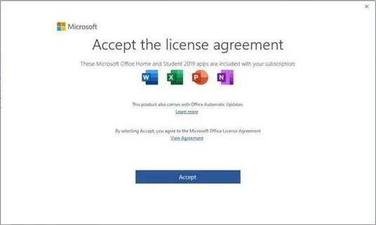 US English Microsoft example screenshot "Accept the license agreement".