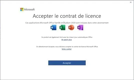 French Microsoft example screenshot "Accepter le contrat de licence".