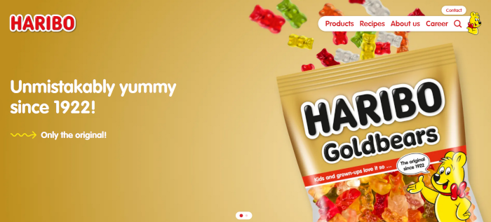 A screenshot from the Haribo homepage localized into UK English.