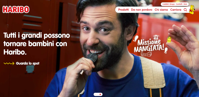 A screenshot from the Haribo homepage localized into Italian.