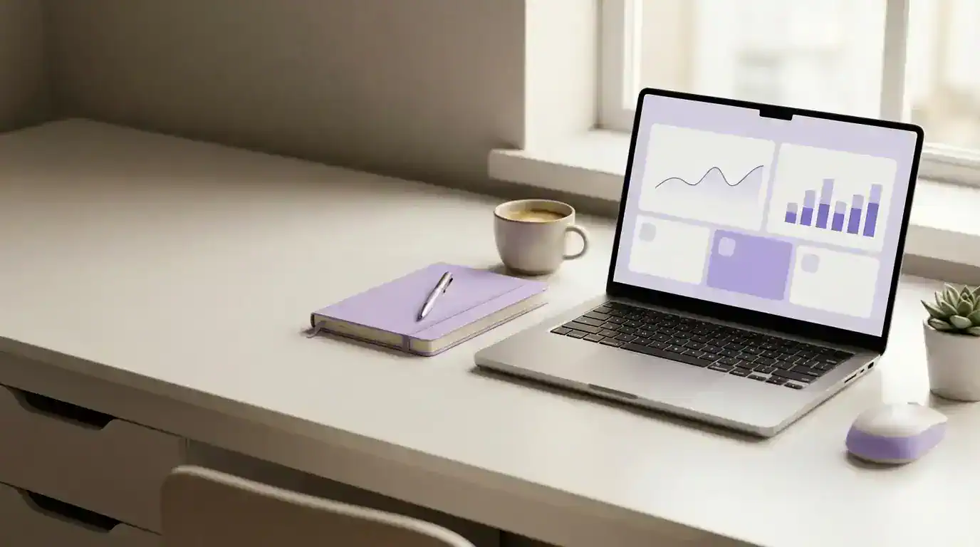 A laptop on a desk showing website analytics.