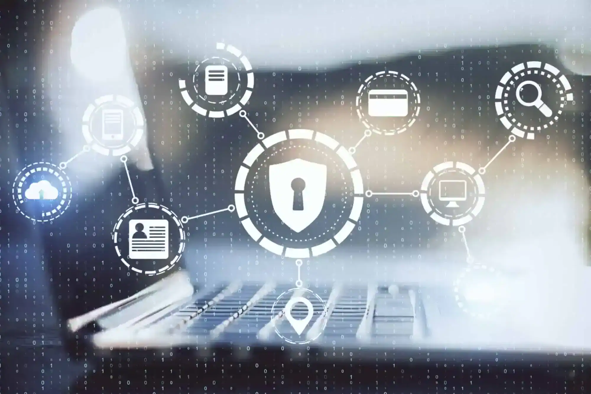A laptop and a graph featuring security-related icons.