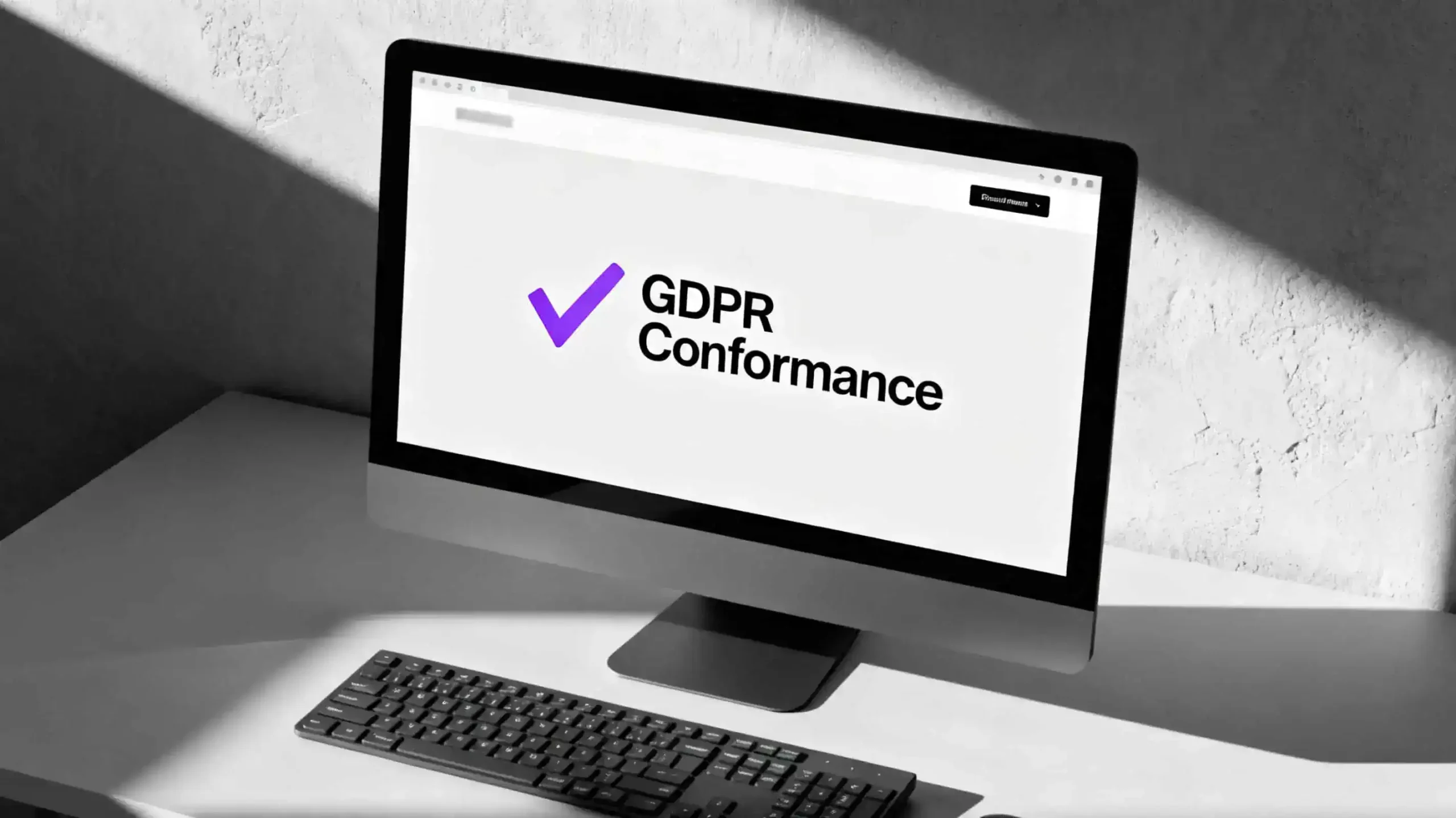 A computer screen showing a tick next to GDPR conformance.
