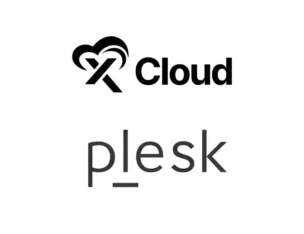 xCloud and Plesk logos on white background.